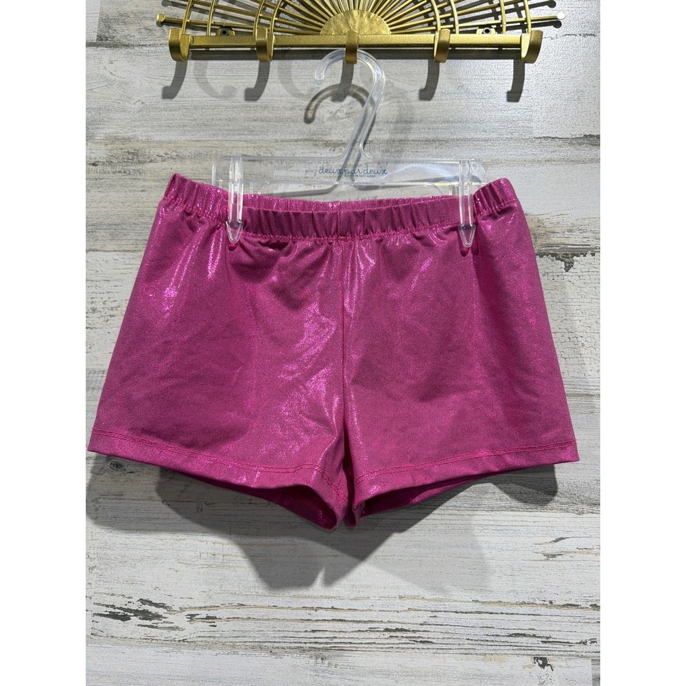 Dance Shorts Fit Like 12/14 (Marked 150) Pink Metallic Shiny Spandex Barbiecore
